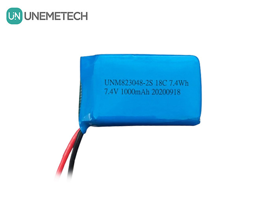 2S Baterai LiPo Tingkat Pelepasan Tinggi / Baterai Lithium Polymer 18C 7.4v 1000mah 823048