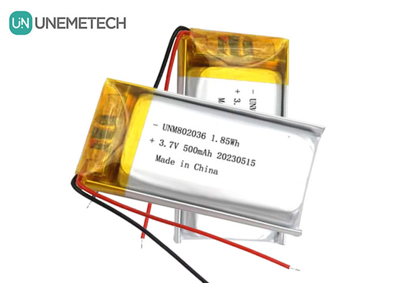 Baterai Polimer Li-ion UNEMETECH 3.7V Baterai Polimer Lithium 500mAh Baterai LiPo 802036 1,85Wh