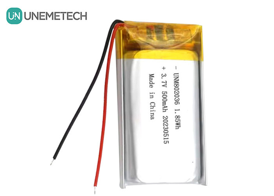 Baterai Polimer Li-ion UNEMETECH 3.7V Baterai Polimer Lithium 500mAh Baterai LiPo 802036 1,85Wh