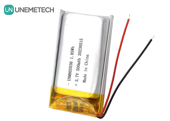 Baterai Polimer Li-ion UNEMETECH 3.7V Baterai Polimer Lithium 500mAh Baterai LiPo 802036 1,85Wh