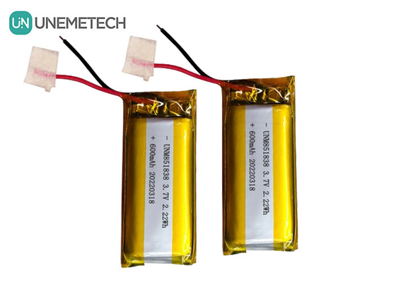 600mAh Baterai Li-ion Perak Custom / 851838 3.7V Pakai Perangkat Baterai Lithium Ion Polymer