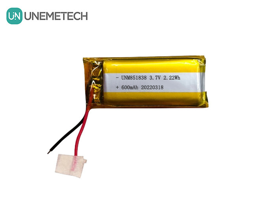 600mAh Baterai Li-ion Perak Custom / 851838 3.7V Pakai Perangkat Baterai Lithium Ion Polymer