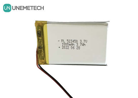 MSDS Disetujui 3.7V Polymer Lithium Ion Battery 1000mAh 523450 untuk Aplikasi Rumah