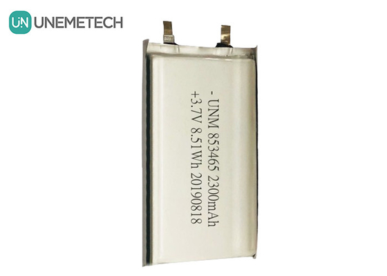 3.7V 2300mah Single Cell Lithium Polymer Battery Pack 853465 dengan IEC62133 untuk Peralatan Medis