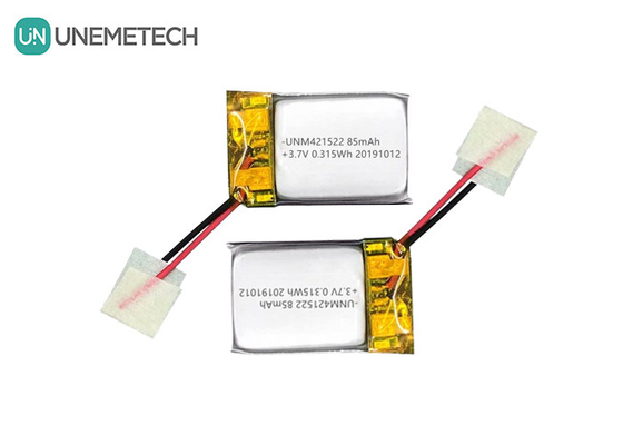 85mAh 3.7V Baterai Lithium Polymer Kecil 421522 dapat diisi ulang dengan PCM dan Wire Lead