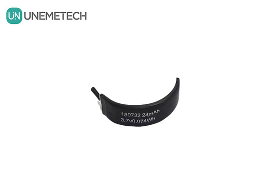 3.7V Baterai LiPo melengkung 150732 Min Kapasitas 22mAh Baterai Lipo berbentuk khusus Sel tunggal