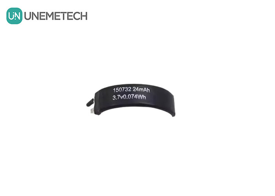 3.7V Baterai LiPo melengkung 150732 Min Kapasitas 22mAh Baterai Lipo berbentuk khusus Sel tunggal