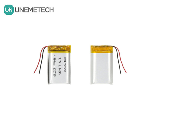Baterai Lithium Polymer 722233 3.7V 580mAh Baterai LiPo dari Cina Produsen