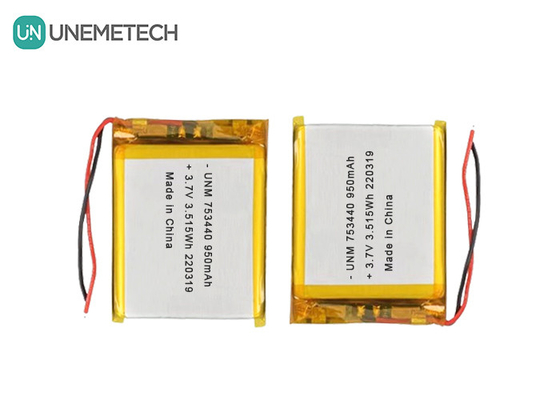 3.7V Lithium Polymer Battery 950mAh 753440 Pouch Battery untuk Kamera Miniatur