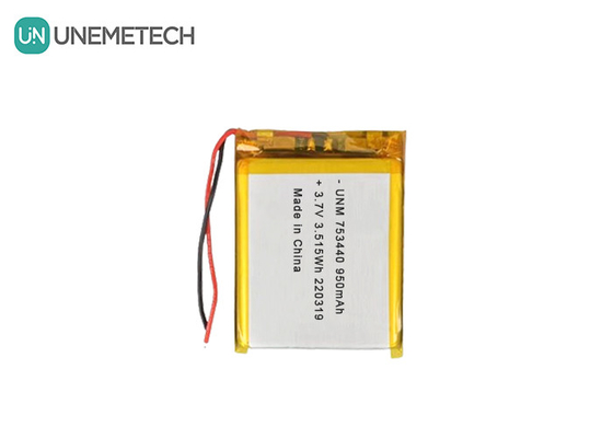 3.7V Lithium Polymer Battery 950mAh 753440 Pouch Battery untuk Kamera Miniatur