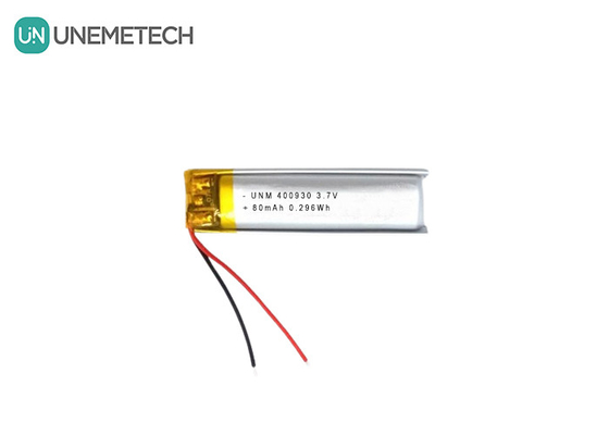 3.7V 80mAh 400930 Baterai Lithium Polymer Custom Berat Rendah Untuk Lilin Elektronik