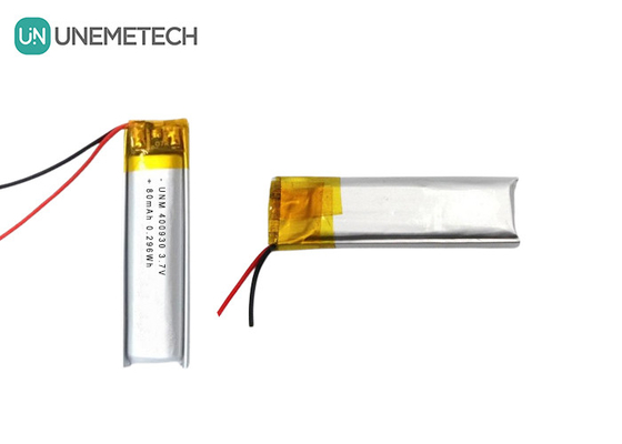 3.7V 80mAh 400930 Baterai Lithium Polymer Custom Berat Rendah Untuk Lilin Elektronik