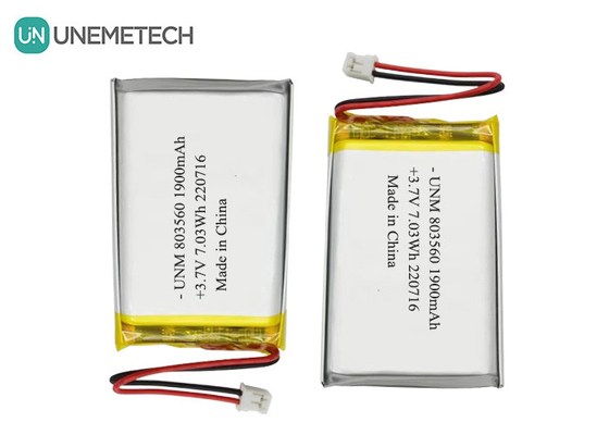 Baterai Litium Polimer Fleksibel yang Bisa Diisi Ulang 3.7V 1900mAh 803560 untuk senter