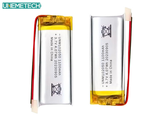 Baterai Lipo Custom 102050 3.7 V 1100mAh Li Polymer Battery Pack dengan CE Disetujui