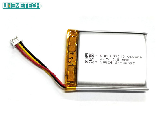 3.7V 950mAh 803040 Polymer Lithium Ion Battery Dengan Molex51021-3P Untuk Elektronik Luar Ruangan
