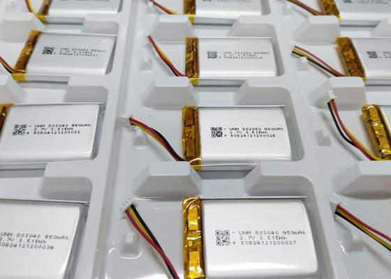 3.7V 950mAh 803040 Polymer Lithium Ion Battery Dengan Molex51021-3P Untuk Elektronik Luar Ruangan