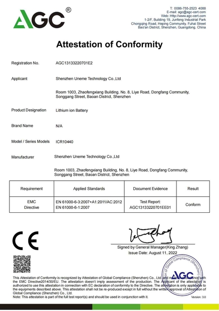 Cina Shenzhen Uneme Technology Co.,Ltd Sertifikasi